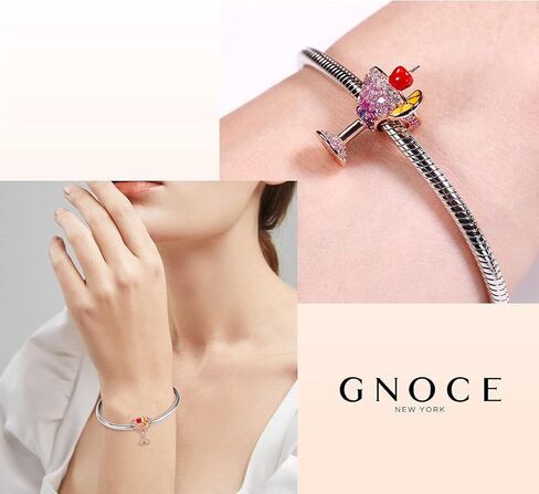 GNOCE Cocktail Charms Sterling Silver with Cherry and Lemon Slice I Love Cocktail Bead Charms 18k Rose Gold Plated fit Bracelet/Necklace Jewelry Gift for Women Mens… in Saudi Arabia