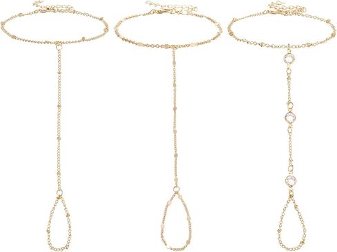 3 Pack Gold Hand Chain Bracelet Set for Women – Dainty Layered Finger Ring Bracelets, Boho Wrist Accessory for Wedding Prom Beach Party, Elegant Hand Jewelry Gift for Bridesmaids Daughter in Saudi Arabia