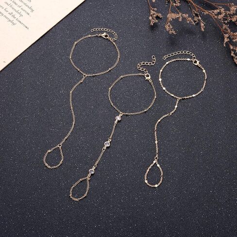 3 Pack Gold Hand Chain Bracelet Set for Women – Dainty Layered Finger Ring Bracelets, Boho Wrist Accessory for Wedding Prom Beach Party, Elegant Hand Jewelry Gift for Bridesmaids Daughter in Saudi Arabia