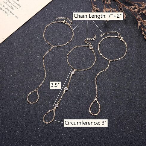 3 Pack Gold Hand Chain Bracelet Set for Women – Dainty Layered Finger Ring Bracelets, Boho Wrist Accessory for Wedding Prom Beach Party, Elegant Hand Jewelry Gift for Bridesmaids Daughter in Saudi Arabia