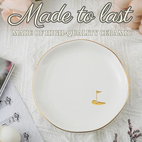 InnoBeta Golf Gifts for Women, Gifts for Golf Lovers - 4.75" Handcrafted Ceramic Ring Dish with Gold Trim, Decorative Trinket Dish for Rings Earrings Necklaces in Saudi Arabia