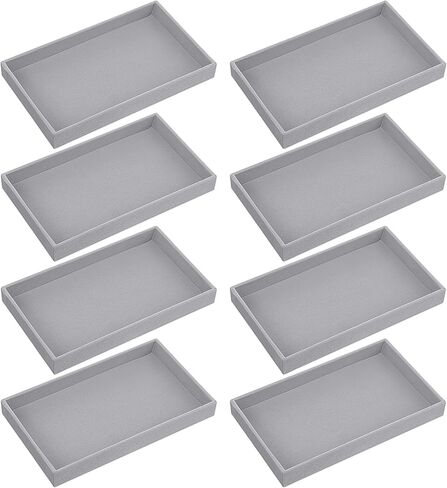 8 Pcs Velvet Jewelry Tray Stackable Jewelry Drawer Organizer Trays 8.3 x 4.7 x 1 Inches Empty Small Jewlery Display Trays for Necklace Bracelet Earring Ring, Beige in Saudi Arabia