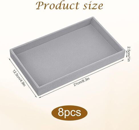 8 Pcs Velvet Jewelry Tray Stackable Jewelry Drawer Organizer Trays 8.3 x 4.7 x 1 Inches Empty Small Jewlery Display Trays for Necklace Bracelet Earring Ring, Beige in Saudi Arabia