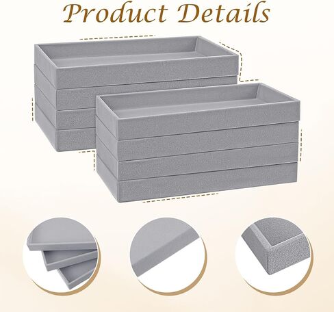 8 Pcs Velvet Jewelry Tray Stackable Jewelry Drawer Organizer Trays 8.3 x 4.7 x 1 Inches Empty Small Jewlery Display Trays for Necklace Bracelet Earring Ring, Beige in Saudi Arabia
