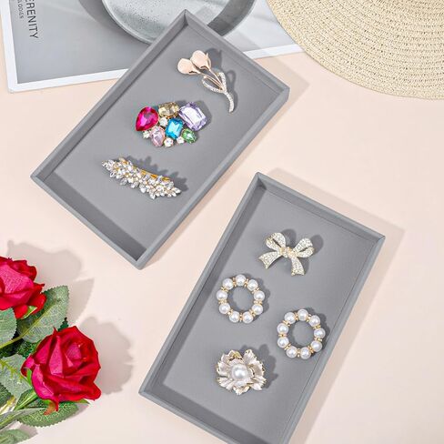 8 Pcs Velvet Jewelry Tray Stackable Jewelry Drawer Organizer Trays 8.3 x 4.7 x 1 Inches Empty Small Jewlery Display Trays for Necklace Bracelet Earring Ring, Beige in Saudi Arabia