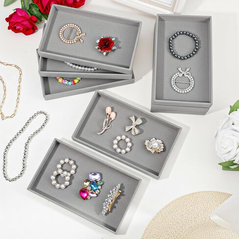 8 Pcs Velvet Jewelry Tray Stackable Jewelry Drawer Organizer Trays 8.3 x 4.7 x 1 Inches Empty Small Jewlery Display Trays for Necklace Bracelet Earring Ring, Beige in Saudi Arabia