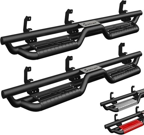 Sanooer Running Boards for Silverado Crew Cab, Side Steps for Chevy Silverado/GMC Sierra 1500 (2019-2025) & 2500HD 3500HD (2020-2025), 6" Silver Running Boards with Two Stairs Design Carbon Steel Set in Saudi Arabia