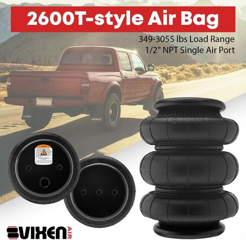 Vixen Air 1/2" NPT Single Air Port Triple Bellow Suspension Air Spring/Air Bag Dual Pack with Fittings, Schrader Valves and 20FT Hose VXD26T14S in Saudi Arabia