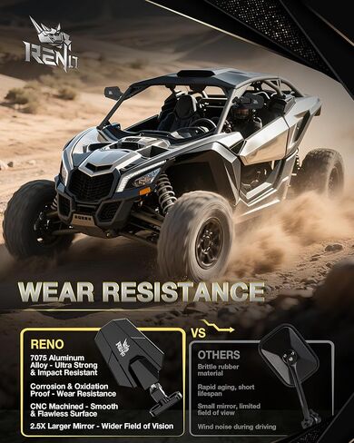 مرايا جانبية RENO X3، مرايا رؤية خلفية من الألومنيوم CNC للخدمة الشاقة UTV متوافقة مع 2017-2025 Maverick X3 Max Xds Xrs Xmr Xrc Turbo RR، استبدال OEM #715002898 (أسود، حزمة من 2) in Saudi Arabia