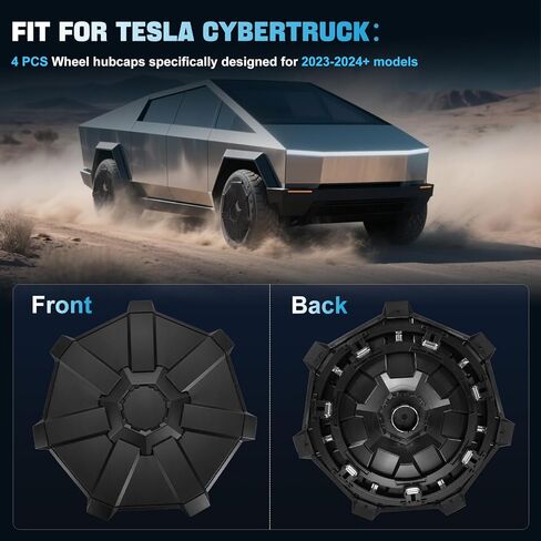 قطعة غيار أغطية عجلات السيارة لسيارة Tesla Cybertruck 2023 2024 2025 أغطية عجلات ABS سوداء للشاحنة الكهربائية - أغطية عجلات متينة مع حماية حافة سهلة التركيب - 4 قطع in Kuwait