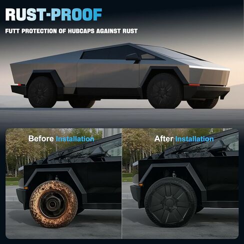 قطعة غيار أغطية عجلات السيارة لسيارة Tesla Cybertruck 2023 2024 2025 أغطية عجلات ABS سوداء للشاحنة الكهربائية - أغطية عجلات متينة مع حماية حافة سهلة التركيب - 4 قطع in Kuwait