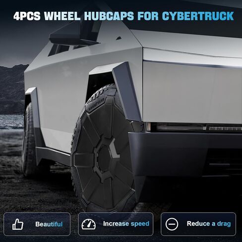قطعة غيار أغطية عجلات السيارة لسيارة Tesla Cybertruck 2023 2024 2025 أغطية عجلات ABS سوداء للشاحنة الكهربائية - أغطية عجلات متينة مع حماية حافة سهلة التركيب - 4 قطع in Kuwait