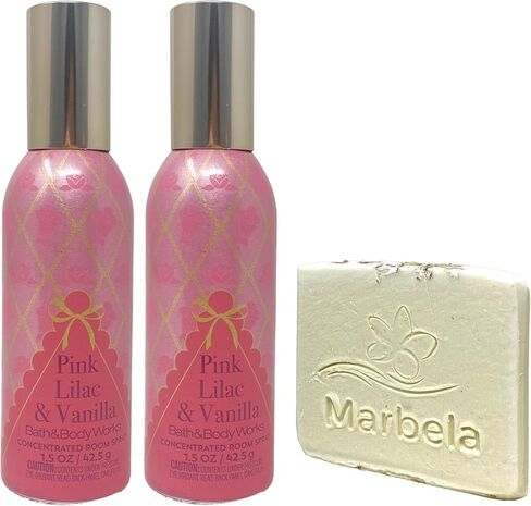 Bath & Body Works Pink Lilac & Vanilla 2-Pack Room Spray Set with a Natural Oats Sample Soap in Saudi Arabia