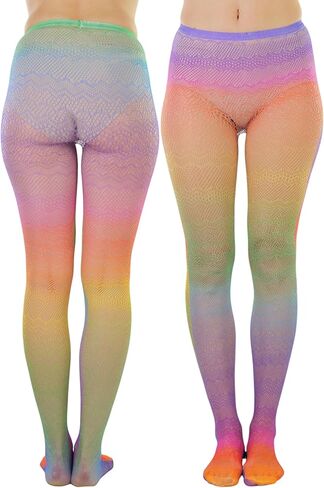ToBeInStyle Women's Vibrant Rainbow Multicolor Fashion Tights - Fun Novelty Sheer Stockings in Saudi Arabia