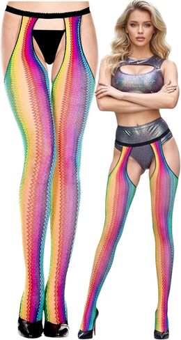 ToBeInStyle Women's Vibrant Rainbow Multicolor Fashion Tights - Fun Novelty Sheer Stockings in Saudi Arabia