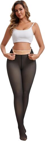 قدم مبطنة بالصوف، لباس ضيق مبطن بالصوف الحراري للنساء، سروال ضيق أسود شفاف للتحكم، جوارب طويلة شتوية دافئة in Kuwait