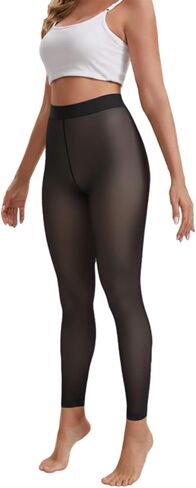 قدم مبطنة بالصوف، لباس ضيق مبطن بالصوف الحراري للنساء، سروال ضيق أسود شفاف للتحكم، جوارب طويلة شتوية دافئة in Kuwait