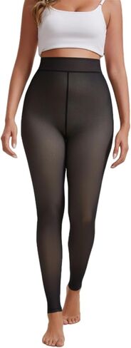 قدم مبطنة بالصوف، لباس ضيق مبطن بالصوف الحراري للنساء، سروال ضيق أسود شفاف للتحكم، جوارب طويلة شتوية دافئة in Kuwait