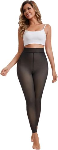 قدم مبطنة بالصوف، لباس ضيق مبطن بالصوف الحراري للنساء، سروال ضيق أسود شفاف للتحكم، جوارب طويلة شتوية دافئة in Kuwait