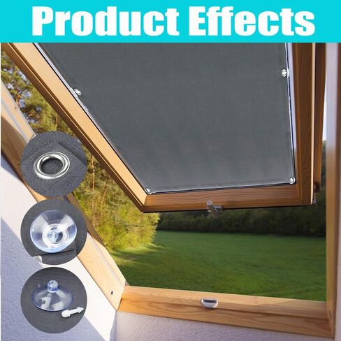 Blackout Roof Skylight Blind Window Curtain for Roof Windows with Sucker UV Protection Without Drill and Easy InstallationSucker（Grey,18.9"x41.3" in Saudi Arabia