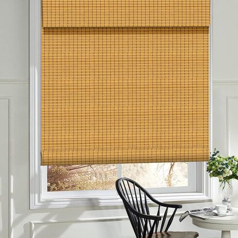 LANTIME Wood Window Shades Blinds, Lined Blackout Bamboo Roller Shades, Easy Installation for Home and Garden, Pattern 10 in Saudi Arabia