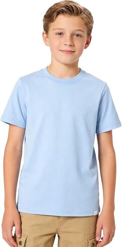 Boys T Shirt, Soft Quick Dry Moisture Wicking Athletic Tee, Kids Solid Color Short Sleeve Everyday Top for School in Saudi Arabia