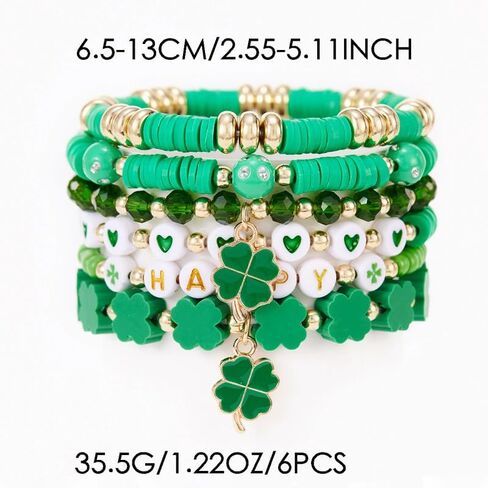 COLORFUL BLING St. Patrick's Day Polymer Clay Bracelets Lucky Shamrock Clover Elastic Stackable Stretch Bracelets in Saudi Arabia