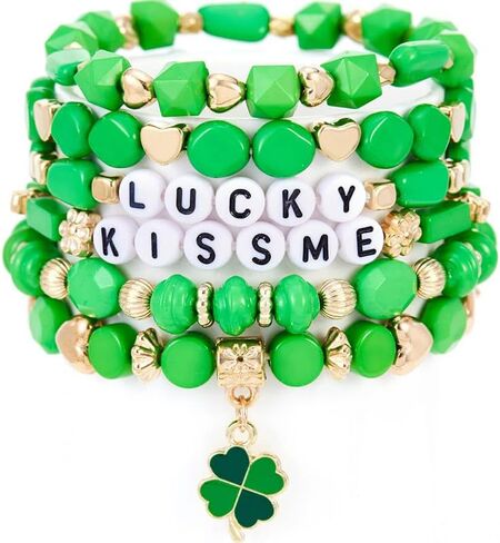 COLORFUL BLING St. Patrick's Day Polymer Clay Bracelets Lucky Shamrock Clover Elastic Stackable Stretch Bracelets in Saudi Arabia