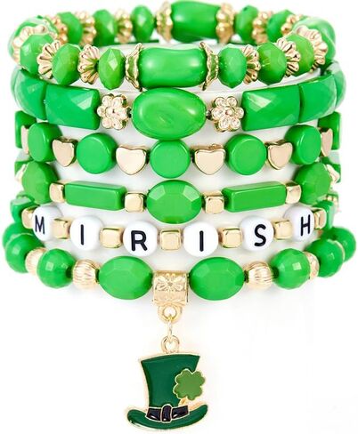 COLORFUL BLING St. Patrick's Day Polymer Clay Bracelets Lucky Shamrock Clover Elastic Stackable Stretch Bracelets in Saudi Arabia