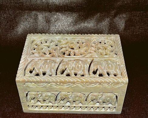 Handmade Decorative Soapstone Jewelry Organizer Box 6x4x3 inch - Carved Beautiful Elephant Floral Design Keepsake Trinket Box | Birthday Anniversary Party Return Gift Jewelry Box for Home Decor Box in Saudi Arabia