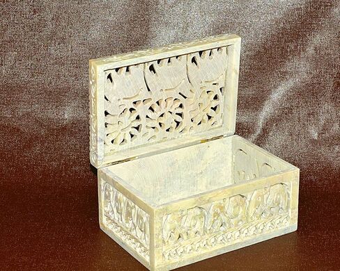 Handmade Decorative Soapstone Jewelry Organizer Box 6x4x3 inch - Carved Beautiful Elephant Floral Design Keepsake Trinket Box | Birthday Anniversary Party Return Gift Jewelry Box for Home Decor Box in Saudi Arabia