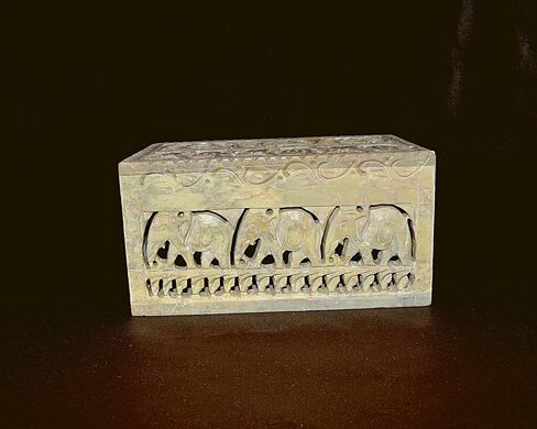 Handmade Decorative Soapstone Jewelry Organizer Box 6x4x3 inch - Carved Beautiful Elephant Floral Design Keepsake Trinket Box | Birthday Anniversary Party Return Gift Jewelry Box for Home Decor Box in Saudi Arabia
