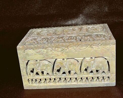 Handmade Decorative Soapstone Jewelry Organizer Box 6x4x3 inch - Carved Beautiful Elephant Floral Design Keepsake Trinket Box | Birthday Anniversary Party Return Gift Jewelry Box for Home Decor Box in Saudi Arabia