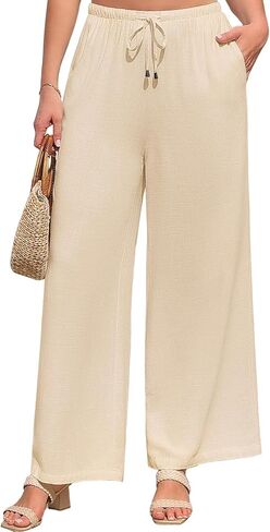 Linen Pants for Women Plus Size Wide Leg Palazzo Pant 2026 Summer Pant Flowy Beach Boho Pant Casual Work Trouser XL-4XL in Kuwait