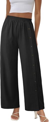 EVALESS Womens Wide Leg Pants Summer Casual Baggy Elastic High Waisted Palazzo Beach Vacation Slacks Trousers with Pockets in Saudi Arabia