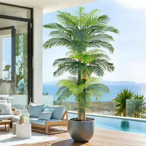 8.5ft Tall Artificial Phoenix Palm Tree for Outdoors Indoor Decor, Large Faux Coconut Silk Palm Tree Tropical Fake Tree Perfect for Outside Patio Poolside Porch Home Office Decor (Set of 2) in Kuwait