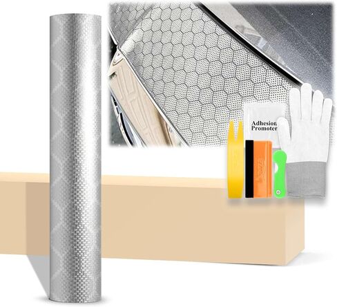 20"x60" (1.6FTx5FT) Silver Honeycomb Carbon Fiber Satin Vinyl Wrap Auto Car Sticker Decal Film Sheet Bubble Free Air Release Technology with Tool Kit in Saudi Arabia