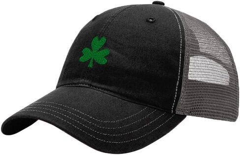 Shamrock Embroidery Design Richardson Cotton Front and Mesh Back Cap Black/Charcoal in Saudi Arabia