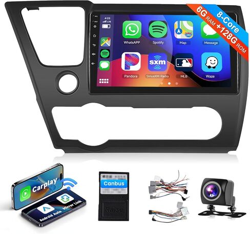راديو ستيريو للسيارة 8 Core 4G+64G لسيارة Honda Civic 2013-2017 مع CarPlay/Android Auto/DSP/46EQ/9 1280*720P IPS Touchscreen/BT 5.0/GPS/WiFi/4G/MirrorLink/AHD كاميرا احتياطية in Kuwait