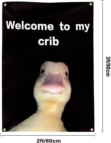 Welcome to My Crib Duck Flag, 2x3 Feet Funny Wall Flag Tapestry with Brass Grommets for Man Cave, Bedroom, College Dorm, Indoor Outdoor Party Decorations in Saudi Arabia