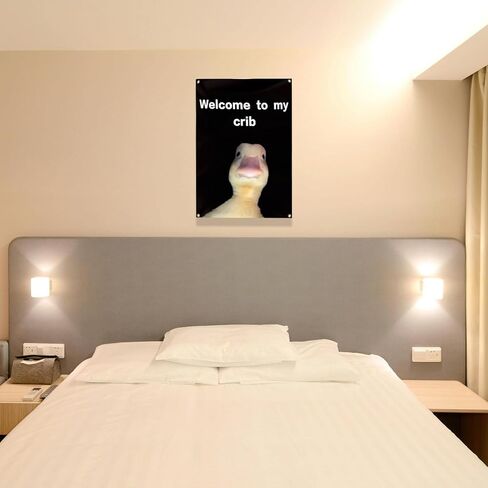 Welcome to My Crib Duck Flag, 2x3 Feet Funny Wall Flag Tapestry with Brass Grommets for Man Cave, Bedroom, College Dorm, Indoor Outdoor Party Decorations in Saudi Arabia