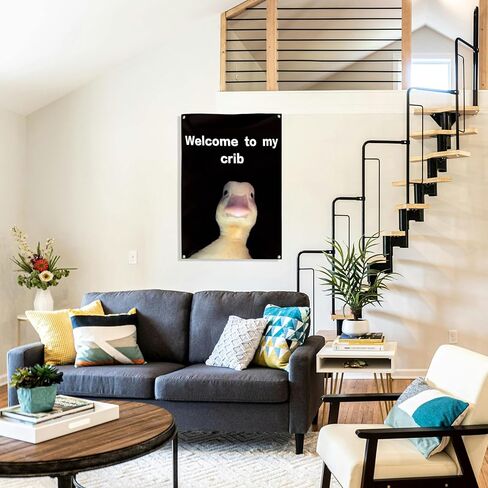 Welcome to My Crib Duck Flag, 2x3 Feet Funny Wall Flag Tapestry with Brass Grommets for Man Cave, Bedroom, College Dorm, Indoor Outdoor Party Decorations in Saudi Arabia