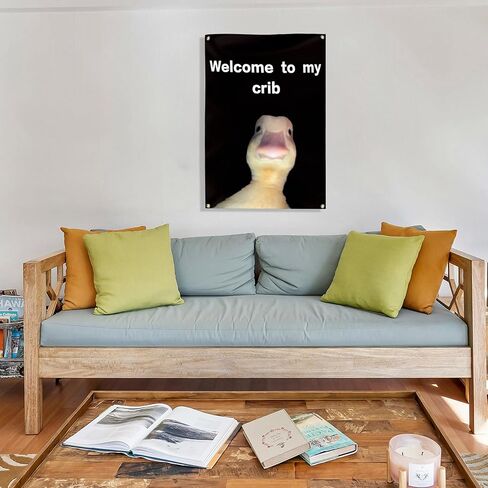 Welcome to My Crib Duck Flag, 2x3 Feet Funny Wall Flag Tapestry with Brass Grommets for Man Cave, Bedroom, College Dorm, Indoor Outdoor Party Decorations in Saudi Arabia