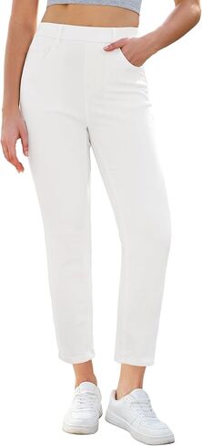 GRAPENT Slim Straight Leg Jeans for Women Cropped High Waisted Pull On Elastic Waist Stretchy Denim Pants Trouser Jeans in Saudi Arabia