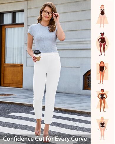 GRAPENT Slim Straight Leg Jeans for Women Cropped High Waisted Pull On Elastic Waist Stretchy Denim Pants Trouser Jeans in Saudi Arabia