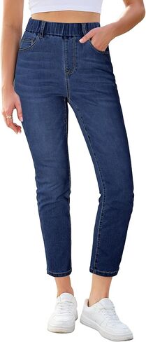 GRAPENT Slim Straight Leg Jeans for Women Cropped High Waisted Pull On Elastic Waist Stretchy Denim Pants Trouser Jeans in Saudi Arabia