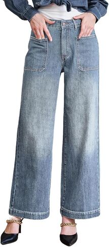 جينز نسائي عالي الخصر فضفاض قابل للتمدد واسع الساق للتحكم في البطن سروال دينم مستقيم الساق 2025 جينز عصري للنساء in Kuwait