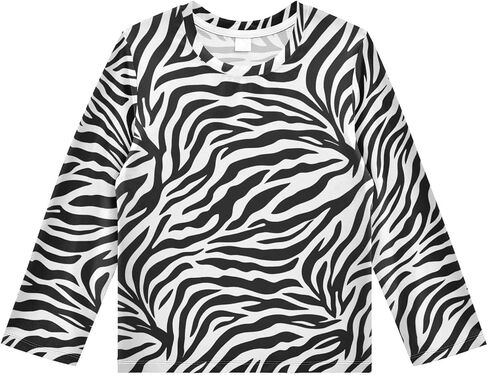 قميص Pfrewn للأطفال بأكمام طويلة للحماية من الطفح الجلدي قميص سباحة بطبعة حيوان النمر والحمار الوحشي للبنين والبنات بعامل حماية من أشعة الشمس 50+ واقي من الشمس in Kuwait