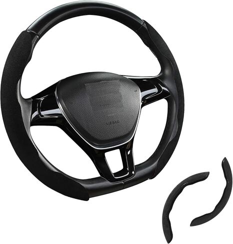 Premium Suede Car Steering Wheel Cover, Non-Slip Segmented, Suitable for Car, SUV, Truck, O/D Shape, 14.5-16inches Steering Wheel Protector,Universal Auto Accessories (Black, 2pcs) in Saudi Arabia