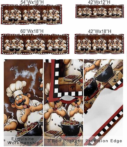 Window Valance Rod Pocket Short Curtains Funny Chef Kitchen Cook Valances for Kitchen, Black White Checker Burgundy Red Curtain Valance Window Treatment for Bedroom Living Room Bathroom 42"x12" in Saudi Arabia